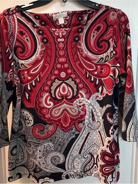 Charter Club Red Paisley-Print Blouse